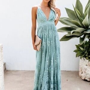 Vici Mint Green Lace V-Neck Maxi Dress